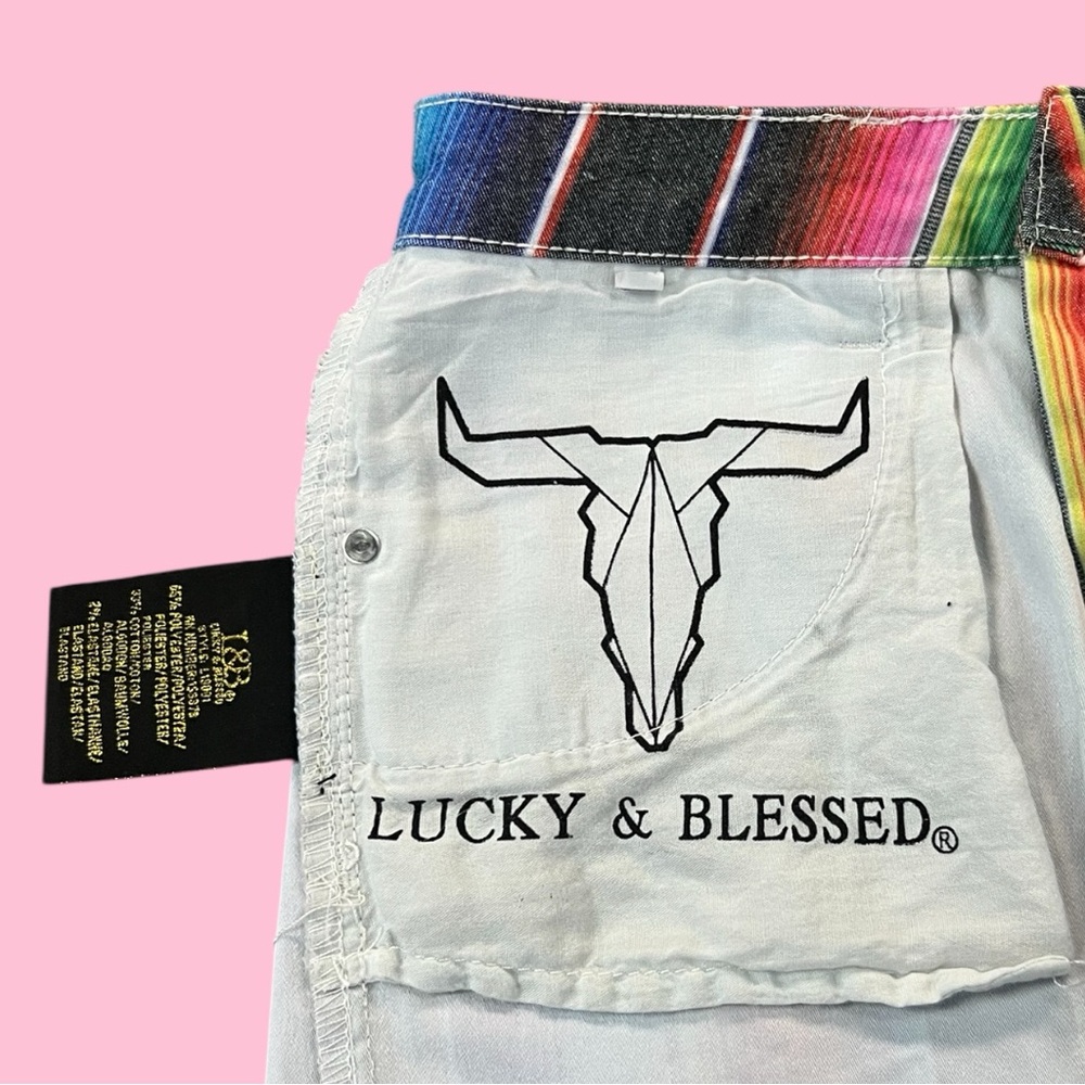 Lucky & Blessed Serape Jean Shorts Frayed / Fringe Hem - Picture 5 of 5